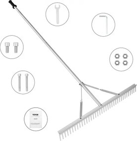 VEVOR Gazonhark 1915 x 914 x 100 mm Gazonhark Aluminiumlegering Bladhark 37 tanden Onkruidhark 27,8 x 1905 mm Handvatmaat Veervergrendelingsmechanisme Tuinhark voor land-/wateromgevingen