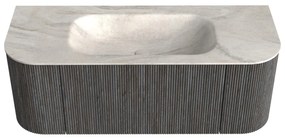 Mondiaz Kurve-dlux 120cm badmeubel ronding links/rechts shadow met 1 lade en 2 deuren en wastafel big small midden zonder kraangat ostra