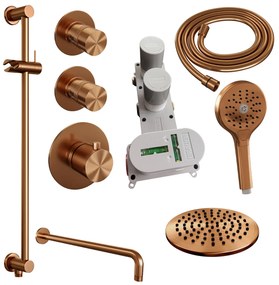 Brauer Copper Edition complete inbouw regendouche met 3 standen handdouche, gebogen wandarm, glijstang en hoofddouche 20cm set 21 koper geborsteld PVD