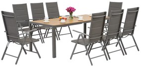 Garden Point grijze aluminium tuinmeubelen met grote Verona Wood tafel voor 8 personen