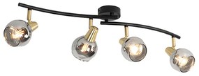 Art Deco plafondlamp goud met smoke glas 4-lichts - Vidro Art Deco E14 Binnenverlichting Lamp