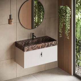 Muebles Zahora badmeubel ribbelfront 100cm wit mat met Dark Emperador wastafel met kraangat
