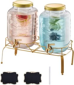 VEVOR Drankdispenser (2 x 8 L) voor Feesten Sapdispenser (gemaakt van glas) met druppelvrije kraan en metalen standaard Waterdispenser voor restaurants, feesten, limonade, ijsthee, zelfgemaakte drankdispenser