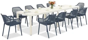 King Double/Aria tuinmeubelset wit en blauw voor 10 personen Bica