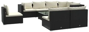 vidaXL 9-delige Loungeset met kussens poly rattan zwart
