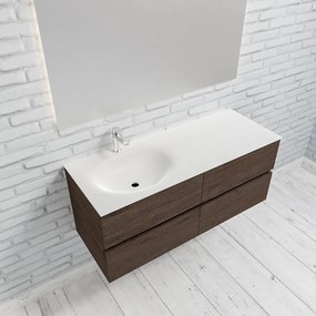 Zaro Sevilla Solid Surface badmeubel 120cm donker eiken 1 kraangat spoelbak links met 4 lades