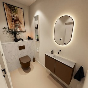 Mondiaz Ture DLux toiletmeubel 80cm rust met wastafel opalo midden zonder kraangat