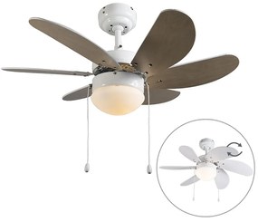 Plafondventilator met lamp wit met hout print 80cm met trekschakelaar - Fresh Modern E14 rond Binnenverlichting Lamp