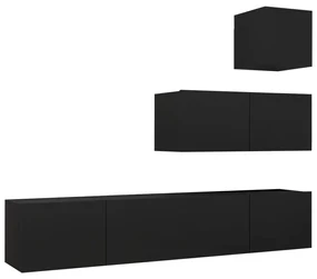 vidaXL 4-delige Tv-meubelset spaanplaat zwart