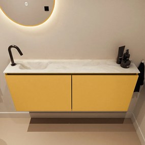 Mondiaz Ture DLux toiletmeubel 120cm ocher met wastafel ostra links met kraangat