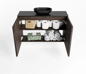 Mondiaz Fowy toiletmeubel 80cm dark brown met zwarte waskom midden zonder kraangat