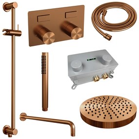 Brauer Stripe inbouw regendouche met 25cm hoofddouche, gebogen muurarm, staafhanddouche en glijstang set 32 koper geborsteld PVD