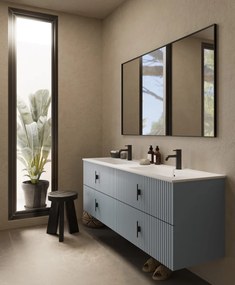 Muebles Avila badmeubel ribbelfront 160cm baby blauw met dubbele wastafel met kraangaten