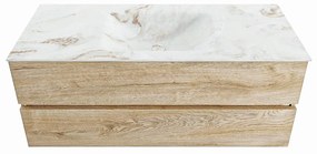 Mondiaz Vica DLux badmeubel 120cm washed oak 2 lades met wastafel frappe midden 1 kraangat