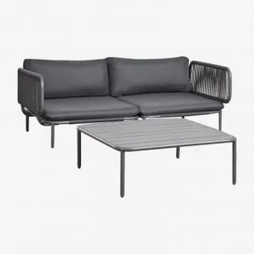Tuinset Met Modulaire 2-delige Bank Met 2 Hoekfauteuils En Salontafel Roubly Grijs – Grafiet - Sklum
