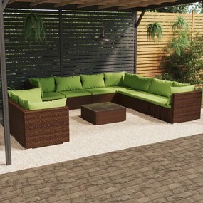 vidaXL 10-delige Loungeset met kussens poly rattan bruin