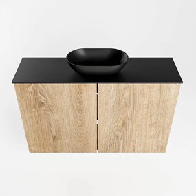 Mondiaz Fowy toiletmeubel 80cm washed oak met zwarte waskom midden en kraangat