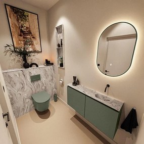 MONDIAZ TURE-DLUX 100cm toiletmeubel Army. EDEN wastafel Glace positie rechts. Zonder kraangat. TUREDX100ARMR0GLA