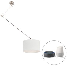 Smart hanglamp met dimmer staal met kap wit 35 cm incl. Wifi A60 - Blitz Modern E27 rond Binnenverlichting Lamp