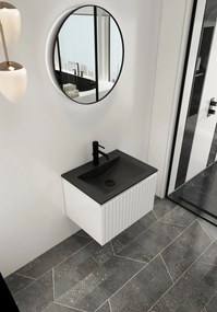 Fontana Lento wit badkamermeubel ribbelfront met zwarte wastafel 60cm 1 kraangat en ronde spiegel