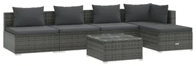 vidaXL 6-delige Loungeset met kussens poly rattan grijs