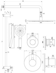 Brauer Copper Edition complete inbouw regendouche met 3 standen handdouche, gebogen wandarm, glijstang en hoofddouche 30cm set 22 koper geborsteld PVD