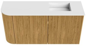 Mondiaz Joya 80cm toiletmeubel ronding links oak met wastafel faye rechts zonder kraangat talc