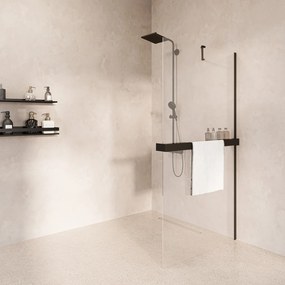 Saniclear Oblique inloopdouche 120cm met handdoekhouder en helder glas zwart mat