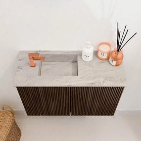 Mondiaz Joya DLux 60cm toiletmeubel walnut met wastafel faye links 1 kraangat glace