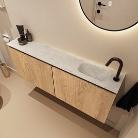 Mondiaz Ture DLux toiletmeubel 120cm washed oak met wastafel opalo rechts met kraangat