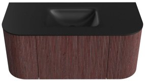 Mondiaz Kurve 100cm badmeubel ronding links/rechts ruby met 1 lade en 2 deuren en wastafel grunne midden zonder kraangat urban