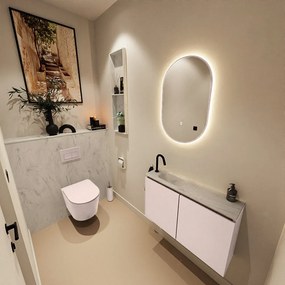 Mondiaz Ture DLux toiletmeubel 80cm rosee met wastafel opalo links met kraangat