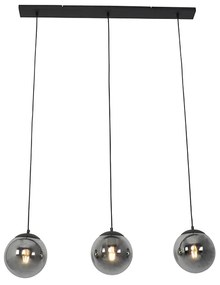 Eettafel / Eetkamer Art Deco hanglamp zwart en smoke glas 3-lichts - Pallon Art Deco E27 Binnenverlichting Lamp