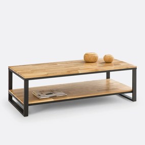 Salontafel, massief eiken en staal, Hiba