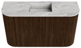 Mondiaz Joya DLux 75cm toiletmeubel ronding links/rechts walnut met wastafel faye midden zonder kraangat glace