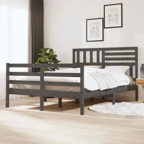 vidaXL Bedframe massief hout grijs 140x200 cm