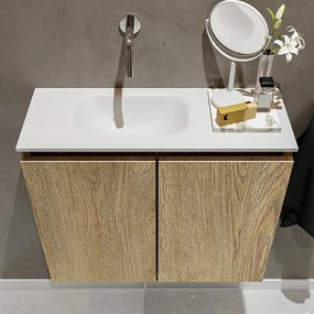 Mondiaz Ture 60cm toiletmeubel washed oak met wastafel talc links geen kraangat