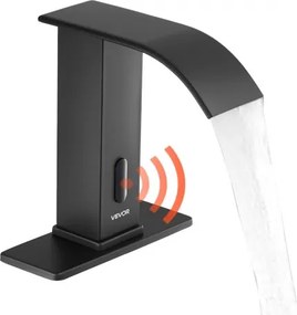VEVOR Aanraakloze wastafelkraan (matzwart) Badkamer, Automatische wastafelkraan met afdekking, Kraan op batterijen, Commerciële toiletkraan, Sensorkraan met waterval