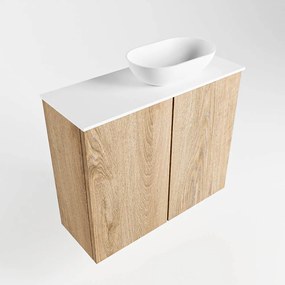 Mondiaz Fowy toiletmeubel 60cm washed oak met witte waskom rechts en kraangat