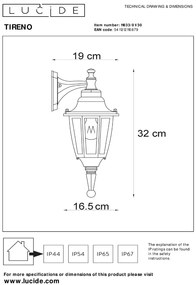 Lucide Tireno lantaarn LED wandlamp 60W 37x20cm zwart