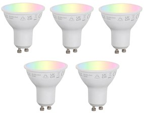 Set van 5 Smart GU10 50mm dimbare LED lampen opaal RGBW 4.7W 400 lm 2700-6500K