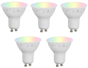 Set van 5 Smart GU10 50mm dimbare LED lampen opaal RGBW 4.7W 400 lm 2700-6500K