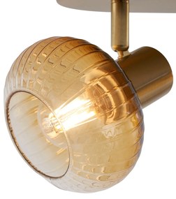 Afgeronde plafondSpot / Opbouwspot / Plafondspot goud met amber glas 2-lichts - Teddy Modern E14 ovaal Binnenverlichting Lamp