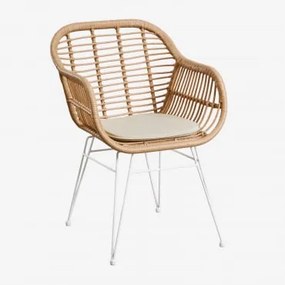 Set Van 4 Eetkamerstoelen Met Armleuningen In Synthetisch Rattan Zole Wit & Beige – Crème - Sklum