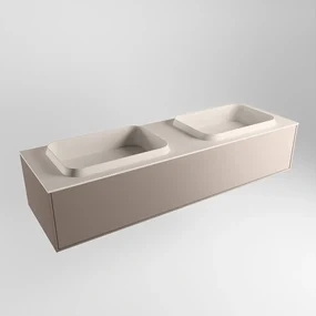 Mondiaz Erin 150cm badmeubel Smoke met 1 lade en beige wastafel dubbel zonder kraangaten