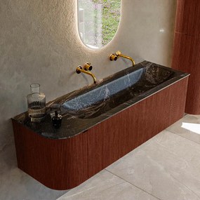 Mondiaz Kurve-dlux 145cm badmeubel ronding links ruby met 1 lade en deur en wastafel big large rechts zonder kraangat lava