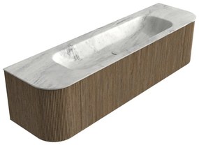 Mondiaz Kurve-dlux 170cm badmeubel ronding links/rechts dusk met 1 lade en 2 deuren en wastafel big large midden zonder kraangat opalo