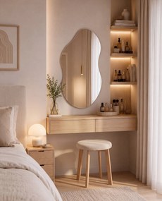 Mazzoni ZOI Lichtbeige (stof Storm 04)/eiken onderstel - RONDE GESTOFFEERDE KRUK VOOR KEUKEN/WOONKAMER