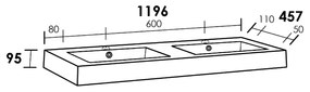 Sanituba Florence dubbele wastafel mineraalmarmer met twee kraangaten 120cm