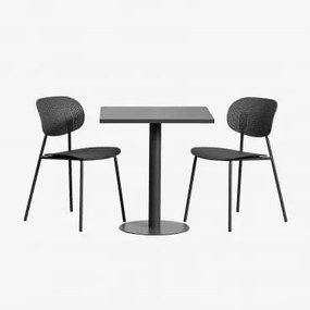 Set Van Vierkante Tafel 70x70 Cm Mizzi En 2 Tupah Tuinstoelen Grijs – Grafiet - Sklum